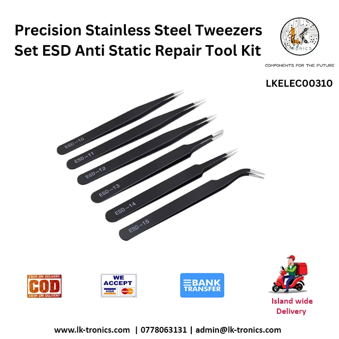 Precision Stainless Steel Tweezers Set ESD Anti-Static Repair Tool Kit